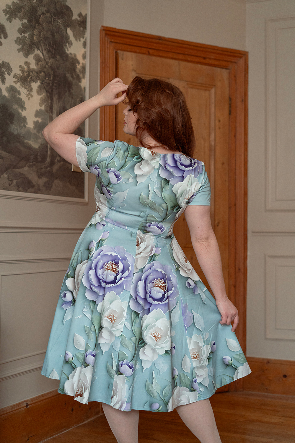 Lavender Peony Swing Dress in Plus Size